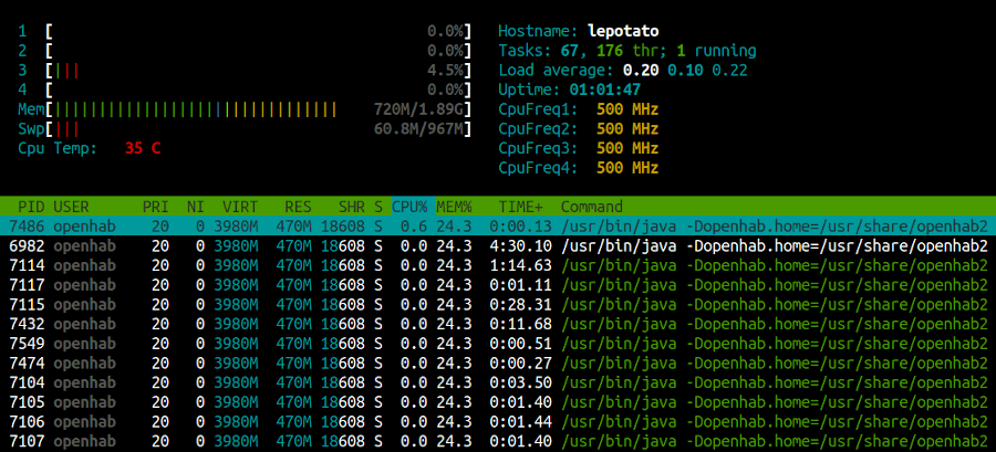 Observe activities with htop